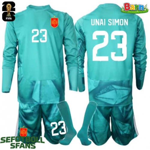 Spanien Unai Simon #23 Målvakt Bortaställ Barn VM 2026 Långärmad (+ Korta byxor)